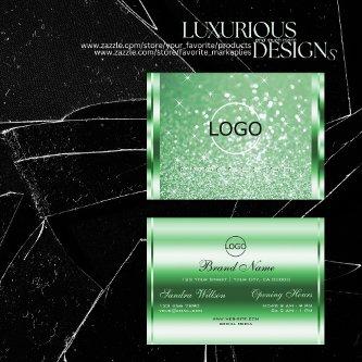 Luxury Bright Green Sparkle Glitter Stars and Logo