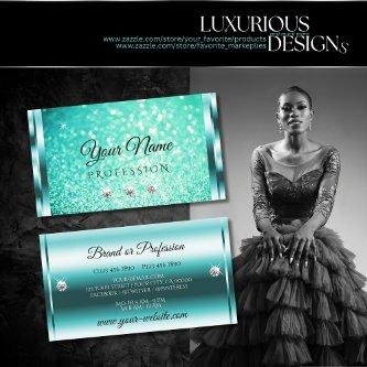 Luxury Bright Teal Glitter Luminous Stars Diamonds