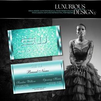 Luxury Bright Teal Glitter Luminous Stars Initials