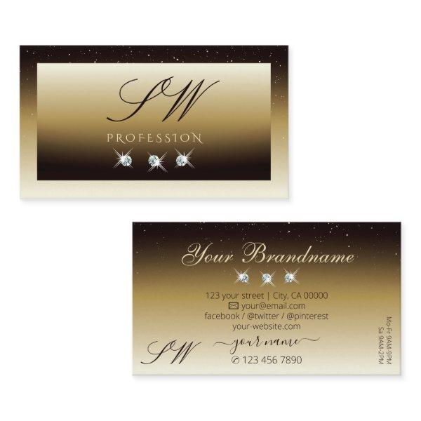 Luxury Brown Beige Ombre Sparkle Diamonds Monogram