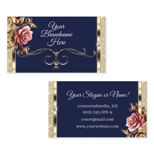 Luxury Dark Blue Gold Glitter Pink Vintage Rose