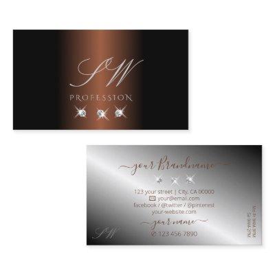 Luxury Dark Brown Silver Sparkle Diamonds Monogram