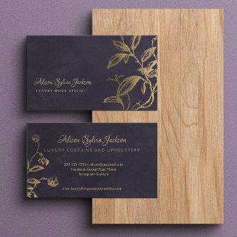 Luxury dark purple elegant faux gold foil foliage