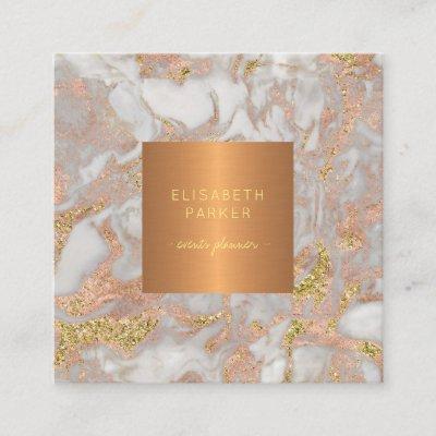 Luxury elegant glam rose gold marble monogrammed square
