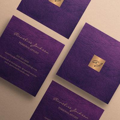 Luxury elegant purple leather copper gold monogram square