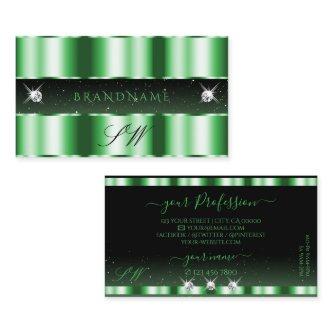 Luxury Emerald Green Black Sparkle Jewels Initials