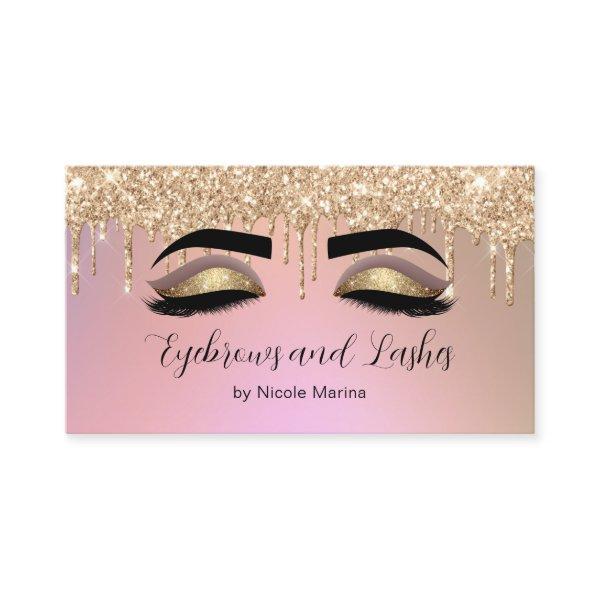 Luxury Faux Pink Gold Glitter Eyebrows and Lashes
