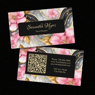 Luxury Floral Gold Alcohol Ink QR Code Scannable