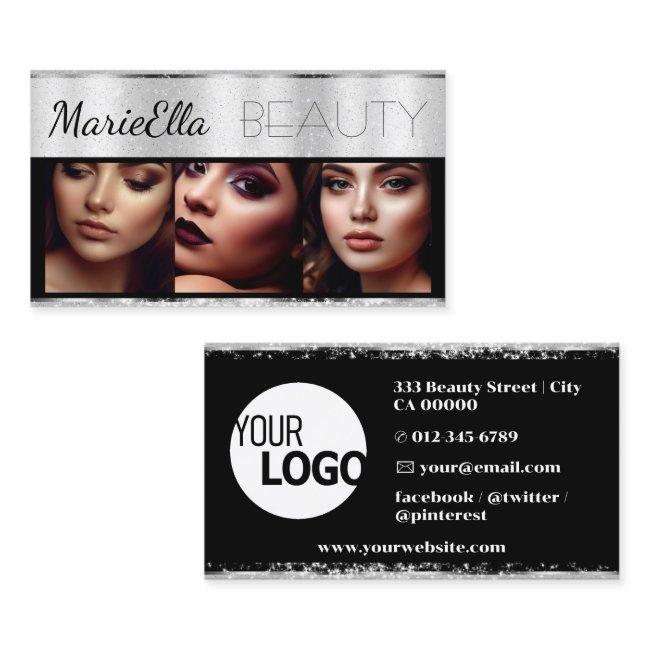 Luxury Glitter Silver Gray Borders with Logo Photo