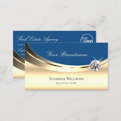 Luxury Gold and Blue with Logo Sparkling Diamond