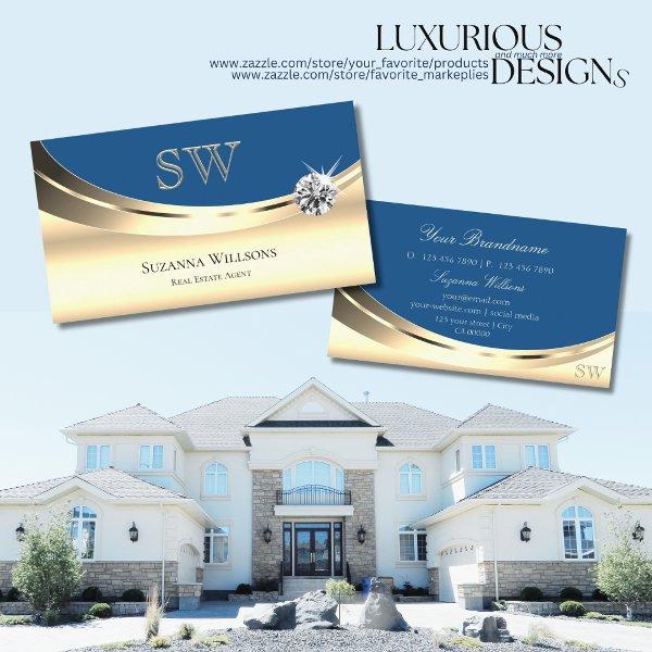 Luxury Gold and Blue with Monogram Sparkle Diamond