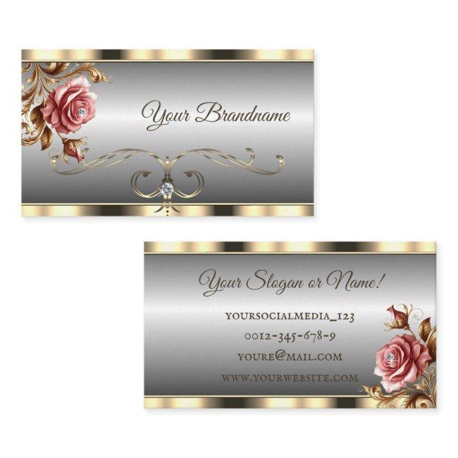 Luxury Gold and Silver Gradient Pink Vintage Rose