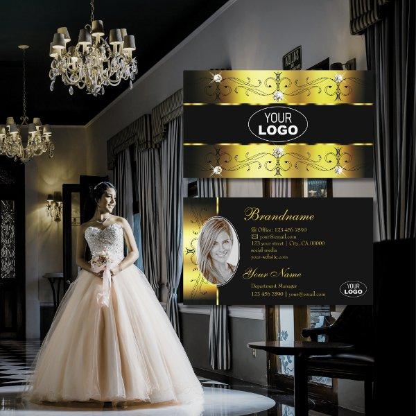 Luxury Gold Black Ornate Borders Jewels Logo Photo