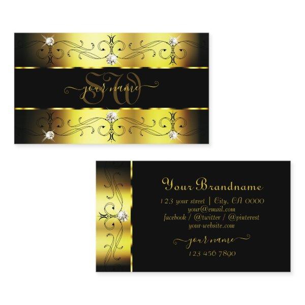 Luxury Gold Black Ornate Borders Jewels Monogram