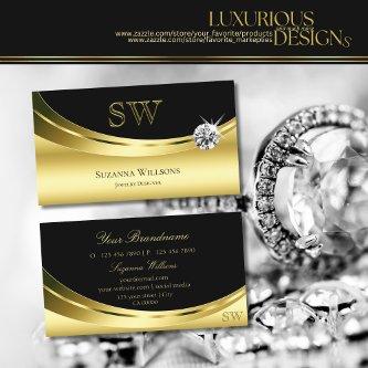 Luxury Gold Black with Monogram Sparkling Diamond