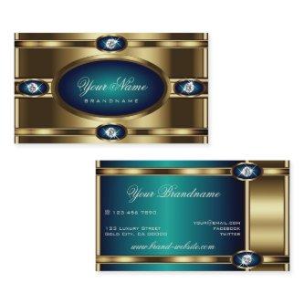 Luxury Gold Blue Teal Gradient Faux Rhinestones