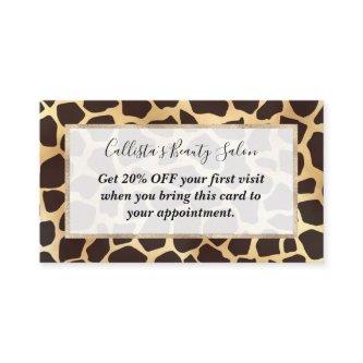 Luxury Gold Brown Giraffe Animal Print Pattern Discount Card