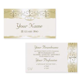 Luxury Gold Cream Ornate Sparkling Jewels Initials