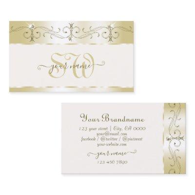 Luxury Gold Cream Ornate Sparkling Jewels Monogram