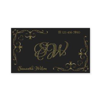 Luxury Gold Ornate Corner Borders Initials Black