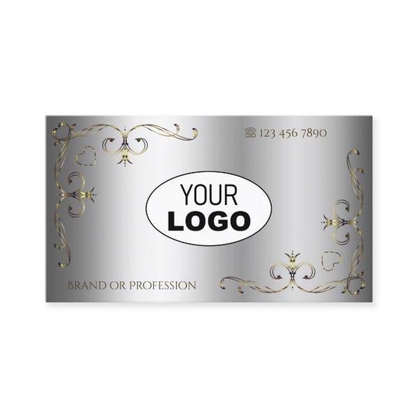 Luxury Gold Ornate Corners Add Logo Elegant Silver