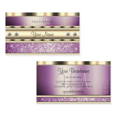 Luxury Gold Sparkling Purple Glitter with Monogram