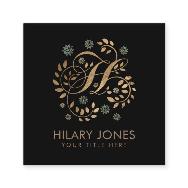 Luxury Golden Calligraphy Monogram with letter H Square