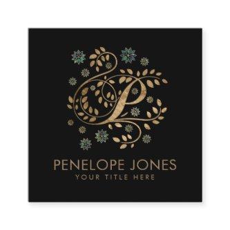 Luxury Golden Calligraphy Monogram with letter P Square