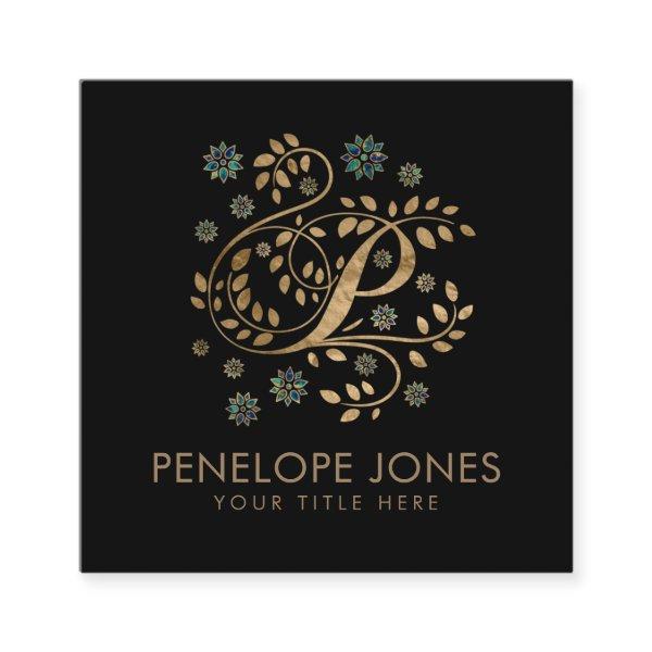 Luxury Golden Calligraphy Monogram with letter P Square
