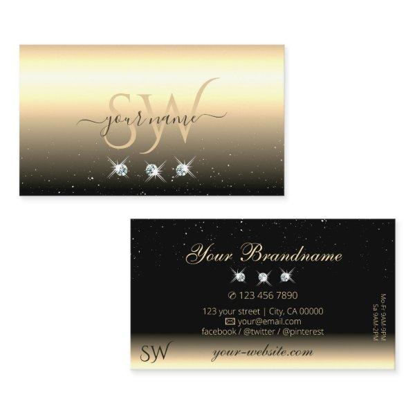 Luxury Light Gold Black Sparkling Jewels Initials