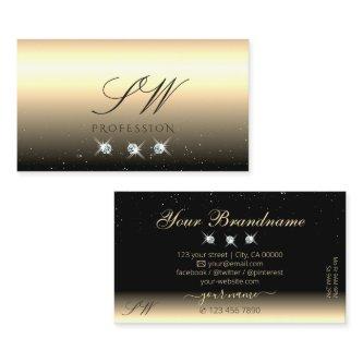 Luxury Light Gold Black Sparkling Jewels Monogram