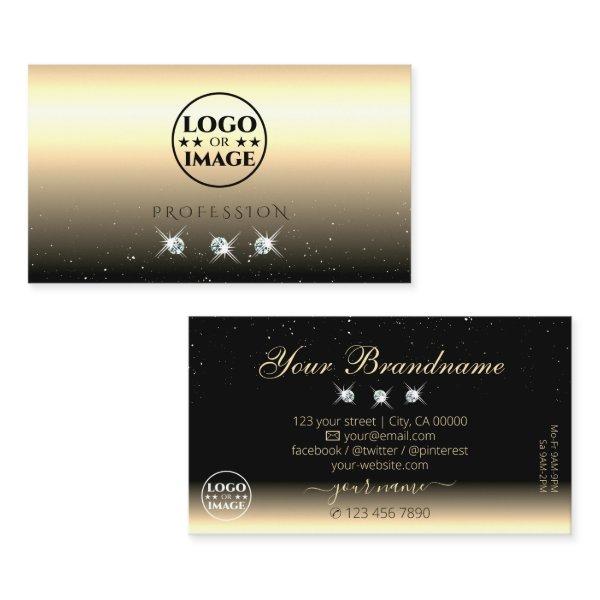 Luxury Light Gold Black Sparkling Jewels with Logo
