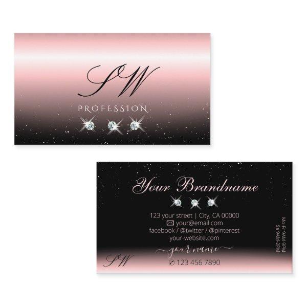 Luxury Light Pink Black Sparkle Diamonds Initials