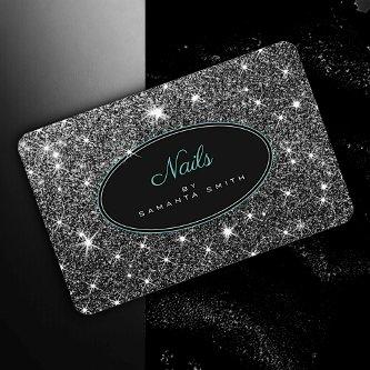 Luxury Luminous Silver Glitter Stars Elegant Nails