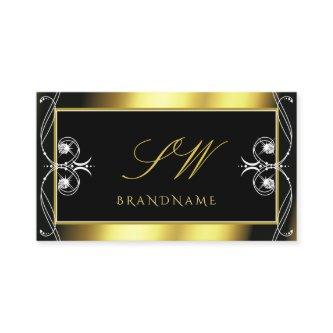 Luxury Ornate Black Gold Sparkle Jewels Initials