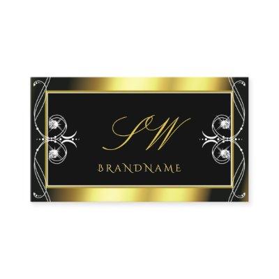 Luxury Ornate Black Gold Sparkle Jewels Initials