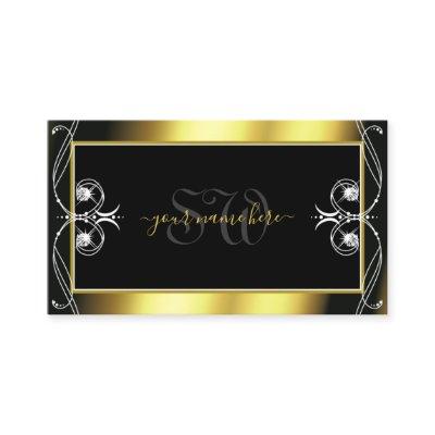 Luxury Ornate Black Gold Sparkle Jewels Monogram