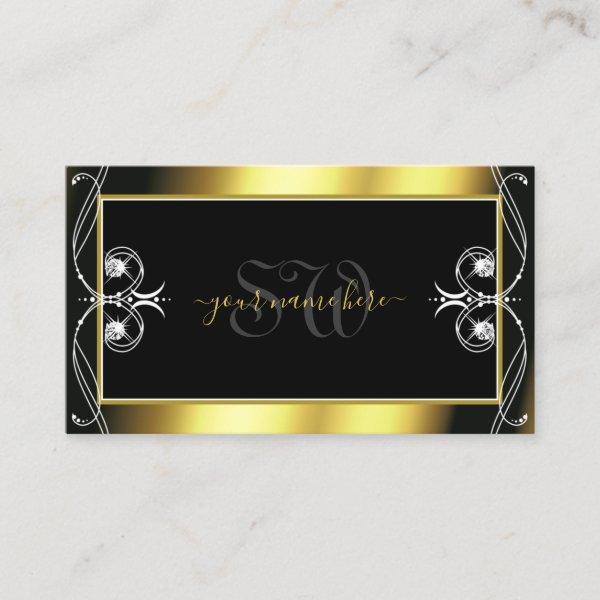 Luxury Ornate Black Gold Sparkle Jewels Monogram