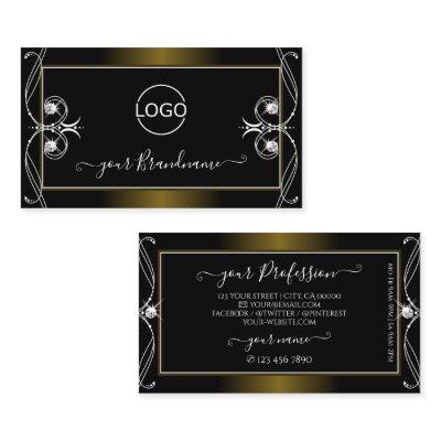 Luxury Ornate Black Golden Sparkle Jewels Add Logo