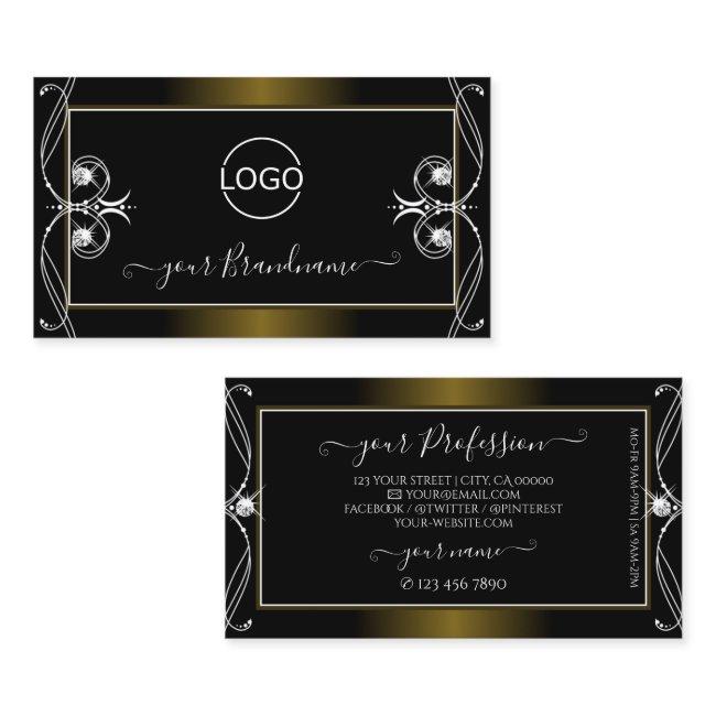Luxury Ornate Black Golden Sparkle Jewels Add Logo