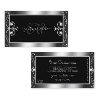 Luxury Ornate Black Silver Sparkle Jewels Initials