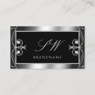 Luxury Ornate Black Silver Sparkle Jewels Monogram