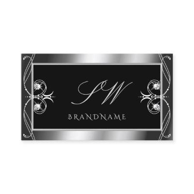 Luxury Ornate Black Silver Sparkle Jewels Monogram