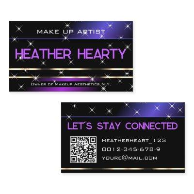 Luxury Purple Black Gold Glitter Stars and QR Code