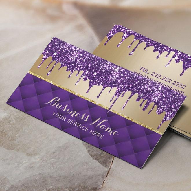 Luxury Purple Glitter Drips Chic Gold Beauty Salon