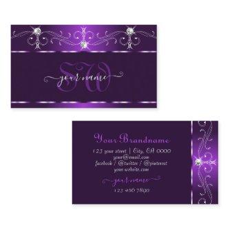 Luxury Purple Squiggles Sparkle Diamonds Initials