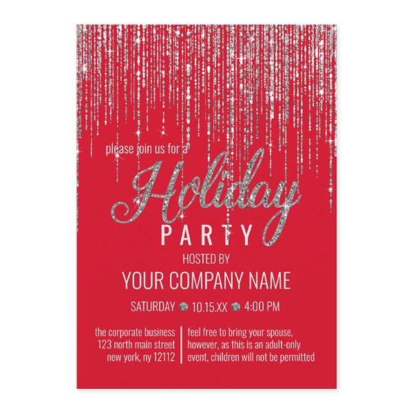 Luxury Red Silver Glitter Fringe Corporate Holiday Invitation
