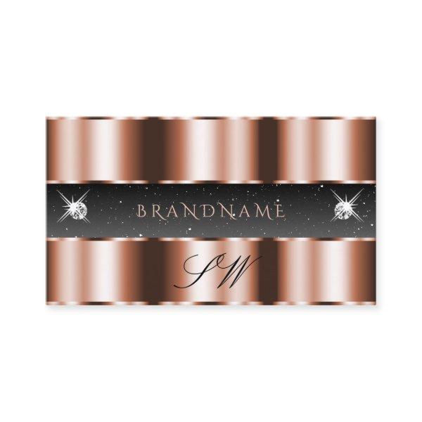 Luxury Rose Gold Black Sparkling Diamonds Initials