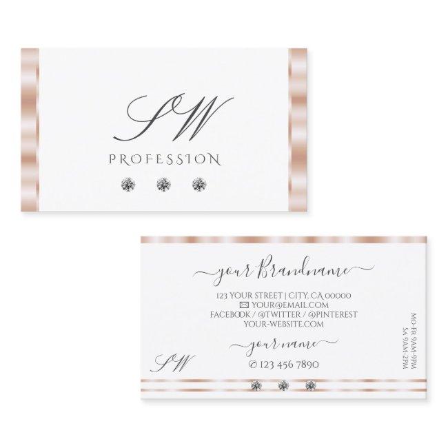 Luxury Rose Gold White Sparkling Jewels Monogram