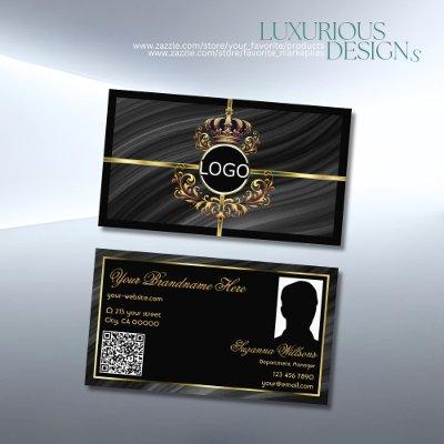 Luxury Royal Black Gold Crown Logo Photo QR Code
